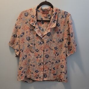 Worthington Peach Floral Short-Sleeve Button-Down Blouse